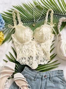 Soleia Romantic Elegant 3D Embroidered Fishbone Cami Strap - White - View 3