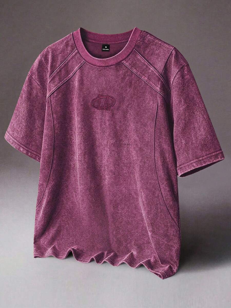STYNVO 男士刺繡簡約圓領短袖T恤,休閒時尚日常穿著 - 粉色 - 查看 1