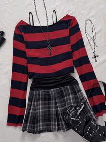 Attitoon Women's Striped Round Neck Long Sleeve Casual Top - Multicolor - View 2
