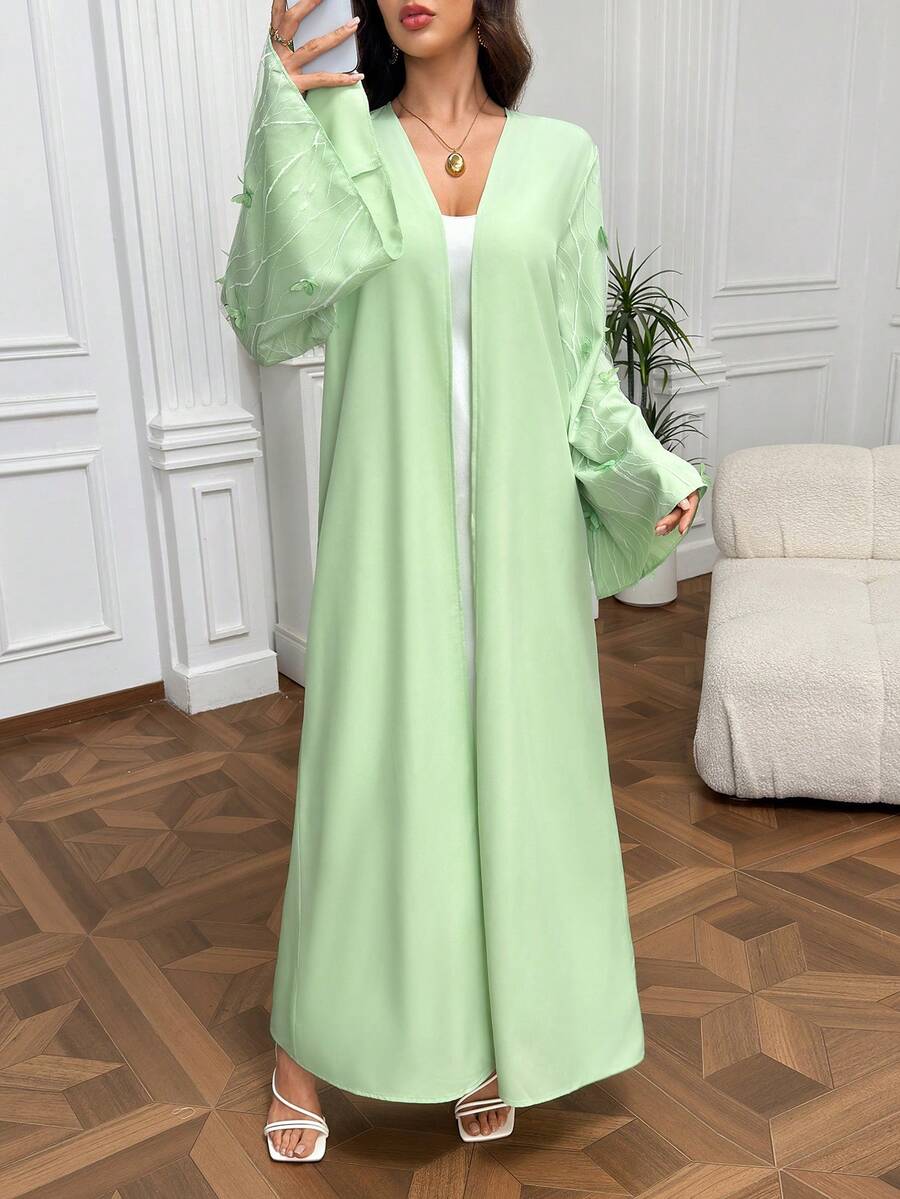 Al Najma Women's Mesh Patchwork 3D Butterfly Decor Abaya Green Autumn Mint Green Sage Green - Green - View 1