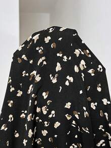 SHEIN Maternity Nursing Functional Button Long Sleeve Contrast Color Print Dress Fall - Black - View 6