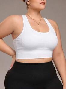 SHEIN Unity 女款大尺碼U領高強度運動內衣 - 白色 - 查看 3