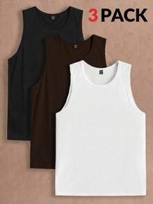Manfinity VCAY 3 piezas/Paquete Camisetas sin mangas de punto casual de unicolor para hombres, adecuadas para uso diario - Multicolor - Ver 2