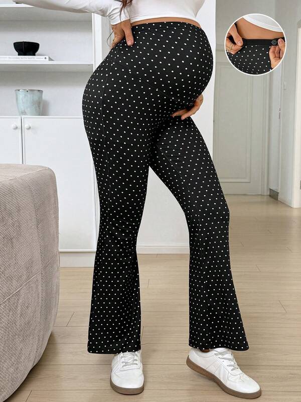 SHEIN Maternity Polka Dot Adjustable Waist Casual Versatile Daily Wear Tight Fit Flare Leggings