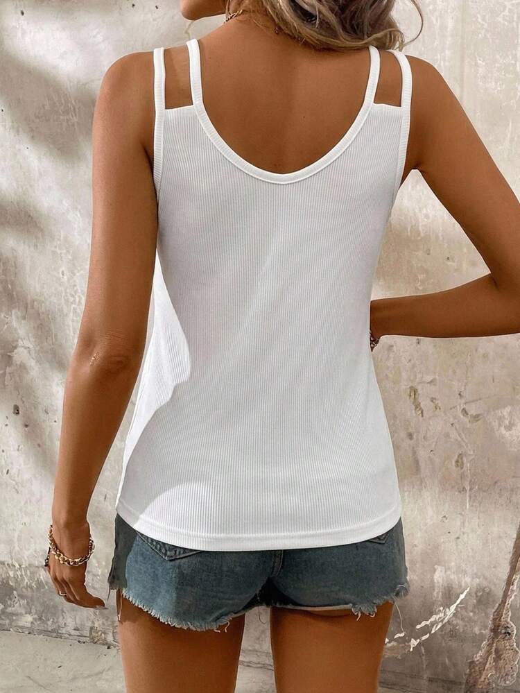 Comfylo Plus Size Ribbed Casual Minimalist Tank Top For Daily Wear And Vacation - White - View 2