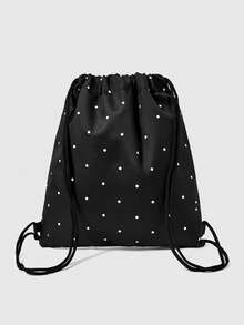ROMWE Anime Kawaii Printed Lace Edge Transparent Zipper Pocket Large Capacity Multi-Functional White Drawstring Backpack, Cute Animation Style, Suitable For School - Black 1 - View 5