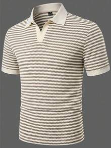 Manfinity Homme 男士条纹拼接休闲百搭通勤短袖 Polo 衫 - 彩色 - 查看 6