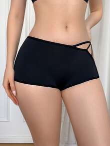 SHEIN 1 buah Celana Dalam Wanita Model Kupu-kupu dengan Tali Tipis dan Lubang - Hitam - View 3