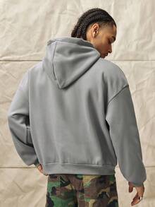 Norleigh Men's Casual Hoodie With Deconstructed Curved Paneling, Stretchy, Y2K, Grey, Patched, Rib-Knit, Long Sleeve, Oversized, For Gifts - Grey - View 2