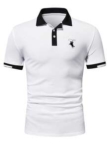 Calvornis 男士刺繡Logo裝飾極簡日常短袖 Polo 衫，正式款 - 白色 - 查看 3