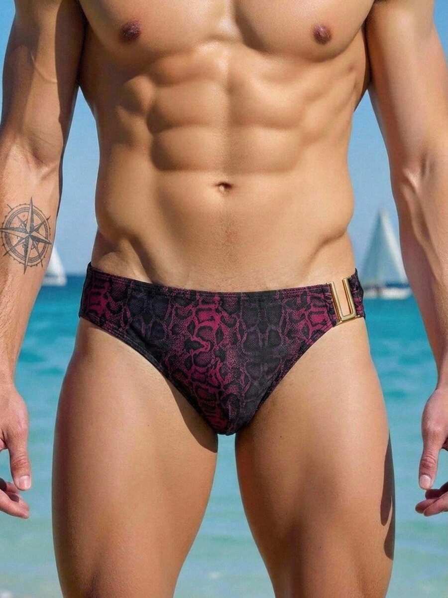 Naviga Onda 男士度假蛇紋三角泳褲,腰部金屬裝飾 - 紫色 - 查看 1