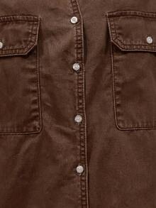 EMERY ROSE EMERY ROSE Women's Casual Short Sleeve Denim Top, Summer - Brown - View 6