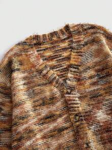 ROMWE MEN Prep Men's Brown Gradient Long Sleeve Single-Breasted Knit Cardigan - Brown - View 2