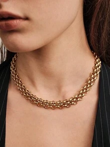 Vandermere 1 buah Kalung Stainless Steel Gaya Logam Berlebihan Modis dengan Gesper OT, Aksesori Bergaya untuk Pesta & Pemakaian Sehari-hari, Hadiah - Yellow Gold - View 4