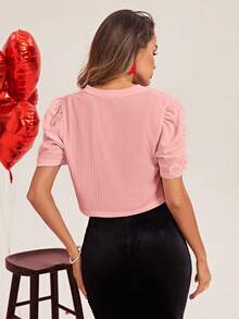 SHEIN Clasi 情人節女款純色花瓣袖夾克，秋冬款 - 粉色 - 查看 2