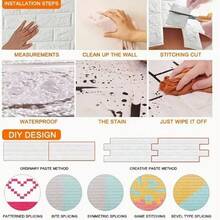 5 Rolls Foam Wall Sticker With Brick Pattern Design, Peel-And-Stick Wallpaper, Suitable For Living Room, Bathroom, Kitchen, Bedroom Home Decoration, Bathroom Wall Sticker, Kitchen Decor, Easy-To-Install Tiles. - multicolor - View 6