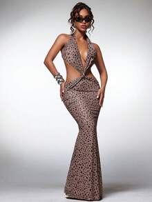 Normani Women's Fashion Sexy Backless Halter Neck Cover-Up Dress Bathing Suit Swimsuits - Brown - View 7