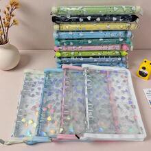 A5 Large Capacity Glitter Heart Zipper Binder, Portable Sticker Refill Notebook Set, Includes PP Transparent Refill Pages, A5 Transparent Refill Inserts, File Folder, Stamp Album, Sticker Album, Photo Album, Nail Art Album, Savings Planner - A5 Flashing Heart - View 6