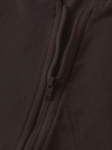 SHEIN 青少年女孩 2件組純色棕色抽繩連帽上衣與寬腿長褲套裝，休閒風格，適合春季/秋季日常穿著 - 棕色 - 查看 4