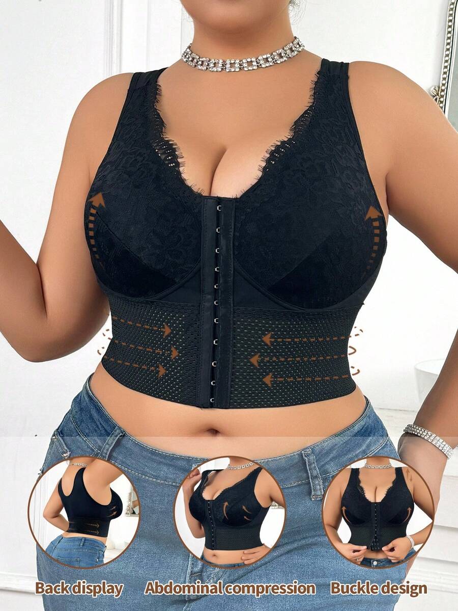SHEIN Áo hai dây ren gợi cảm cho nữ cỡ lớn - màu đen - Xem 1