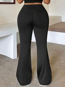 Dazy Plus Slim Fit Solid Color Flattering Flare Leggings Black Versatile Casual Spring Summer Autumn New Arrival - Black - View 2