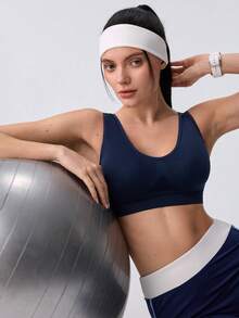 Loungeista 2pcs/Set Women's Bralette With Padded Cups, Wireless Seamless Comfortable Sleep Bra, Backless High Elasticity - Blue - View 8