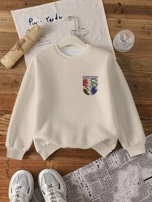 HARRY POTTER X SHEIN Tween Boy Casual Letter Print Crew Neck Long Sleeve Fashion Sweatshirt - White - View 2