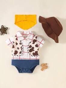 SHEIN Playful Pals Kostum Koboi Bayi Laki-Laki 3 Potong Set Terdiri dari Bodysuit dan Topi - Aprikot - View 2