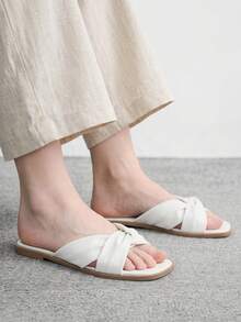CUCCOO CHICEST 女款春夏軟底扭結平底拖鞋 百搭通勤沙灘鞋 - 白色 - 查看 6