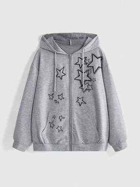 Fairycore Women's Star Pattern Drawstring Hooded Casual Daily Long Sleeve Sweatshirt