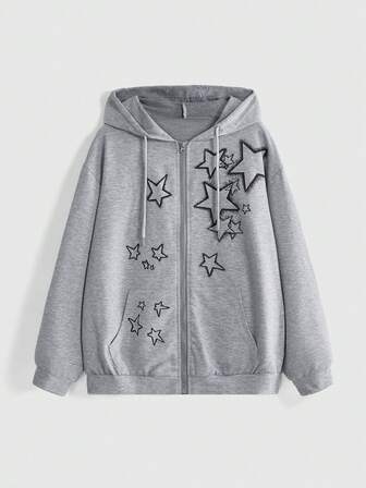 Fairycore sweat-shirt à capuche décontracté à manches longues avec cordon de serrage et motif étoile pour femme