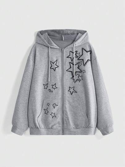 Fairycore sweat-shirt à capuche décontracté à manches longues avec cordon de serrage et motif étoile pour femme