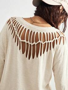 Bohemela Fall /Casual Solid Color Knit Women's T-Shirt/Y2K/Halloween/Music Festival /Western Style - Apricot - View 1