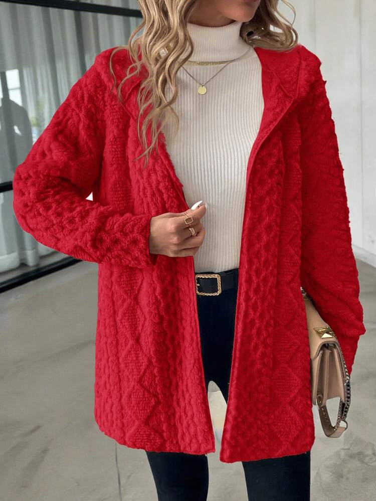 SHEIN Clasi Jaket Wanita Berkerudung dengan Tekstur dan Lapisan Termal - Merah - View 7