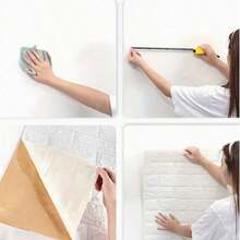 5 Rolls Foam Wall Sticker With Brick Pattern Design, Peel-And-Stick Wallpaper, Suitable For Living Room, Bathroom, Kitchen, Bedroom Home Decoration, Bathroom Wall Sticker, Kitchen Decor, Easy-To-Install Tiles. - multicolor - View 5