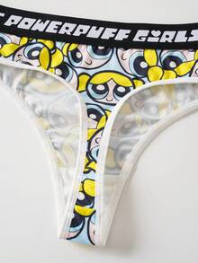 THE POWERPUFF GIRLS X SHEIN Women's Letter Print All-Over Casual Daily Thong Panties - Black - View 6