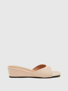 CUCCOO BIZCHIC Square Toe Wedge Heel Women's Casual Vacation Fashion Slide Sandals Outdoor Wear Open Toe Versatile Premium Look Sandals - Pink - View 2
