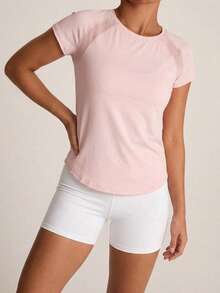 SHEIN BAE Activina Women Solid Color Round Neck Raglan Sleeve Short Sleeve Sports T-Shirt Gym Shirts - Pink - View 9