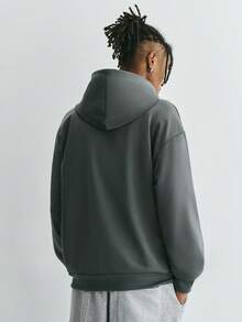 Sonviro Men's Letter Embossed Simple Daily Hooded Long Sleeve Sweatshirt, Going Out, Street Wear, New York - Dark Grey - View 4