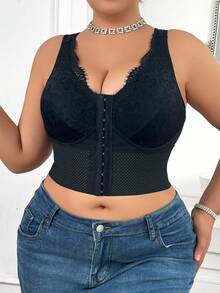 SHEIN Áo hai dây ren gợi cảm cho nữ cỡ lớn - màu đen - Xem 7