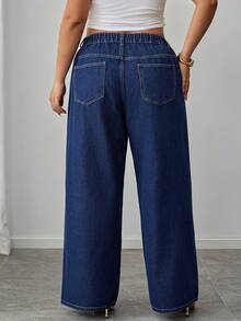 Elenzga Celana Jeans Denim Biru Tua Non-Stretch Elegan dan Nyaman untuk Wanita Ukuran Plus - Dark Wash - View 4