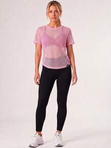 SHEIN Sports Women's Solid Color Ruched Halter Neck Bra, Short Sleeve Top And Leggings Casual Sports Set - Multicolor - View 5