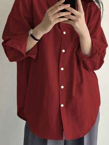 DAZY Women's Casual Solid Color Drop Shoulder Long Sleeve Business Blouse,Long Sleeve Tops,Fall Clothes - Burgundy - View 5