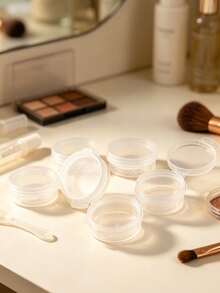 25 Mini Transparent Cream Cans With Transparent LIDS, Small Cosmetic Sample Containers, 10-Gram Empty Plastic Cosmetic Cans, Transparent Sample Bottles, Eyeshadow Cream And Lipstick Containers, Travel Essentials, Cosmetic Sample Cans. - Clear - View 2