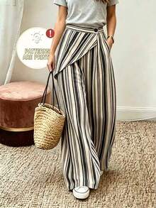 Balvessa Women's Vacation Casual Elegant Chic Beige Wrap Long Pants Brunch Autumn - Multicolor - View 8