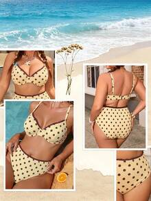 Swim Mod Women's Sweet Spring/Summer V-Neck Spaghetti Strap Fruit Print Plus Size Beach Vacation Swimsuit Set - Multicolor - View 8
