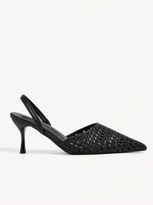 CUCCOO CHICEST Women's Black Woven Hollow Pointed Toe Mule High Heels, Gentle Commute And Date Style - Black - View 5