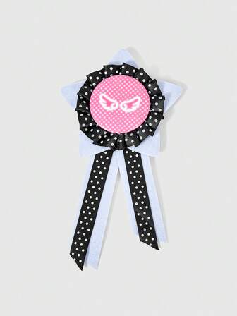 Kawaii Weiß-schwarzes Pentagramm-Spleiß-Polka-Dot-Druckband mit Flügel-Abzeichen-Design, multifunktionales dekoratives Accessoire, geeignet für Alltag und College
