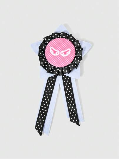Kawaii Diseño de Insignia con Ala de Cinta con Impresión de Lunares y Empalme de Pentagrama Blanco y Negro, Accesorios Decorativos Multifuncionales, Adecuados para Uso Diario, Universidad,