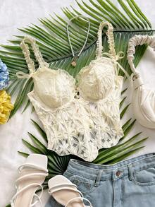 Soleia Romantic Elegant 3D Embroidered Fishbone Cami Strap - White - View 7
